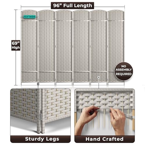 Sorbus Foldable Room Divider, Mesh Privacy Screen (6 Panel, Beige) | Folding screens, dividers for rooms, double-hinged panels; freestanding partition for bedrooms, offices and shared areas - color: Beige, size: 6 Panel