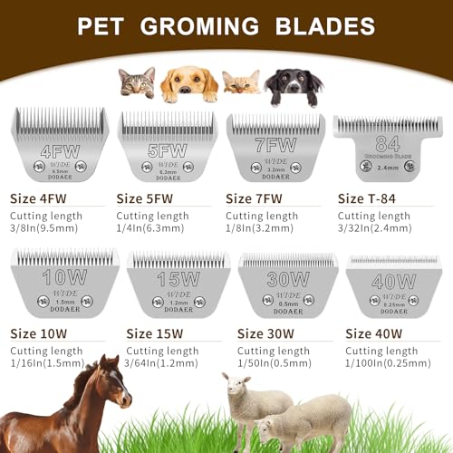 4FW Dog Grooming Wide Blades,Compatible with Andis,Oster A5,Wahl KM10 | Cut Length 3/8”(9.5mm) - color: Silver, size: 4FW 9.5mm