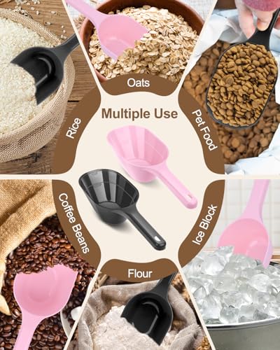 2 PACK Dog Food Scoop,1 Cup Capacity Pet Food Scoop For Dog and Cat | Black and Pink,Clear Markings for Precise Measuring 1/2 and 1 Cup Lines,Dishwasher Safe,Plastic,Portable and Sturdy - color: Black and Pink