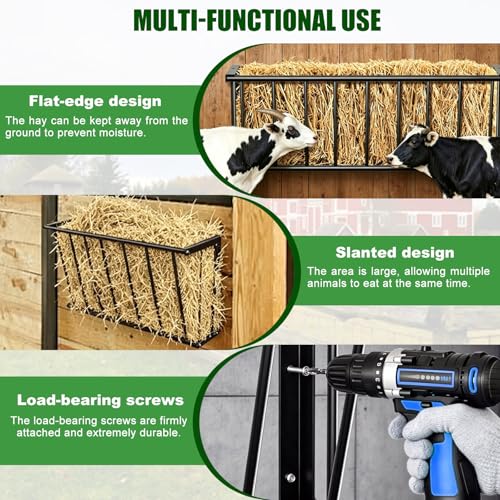 Hay Feeder Wall Mount Hay Rack, 26" Long Livestock with 16 Gallon Capacity, Carbon Steel Hay Feeder for Sheep, Goats, Horses, Indoor Outdoor Uses