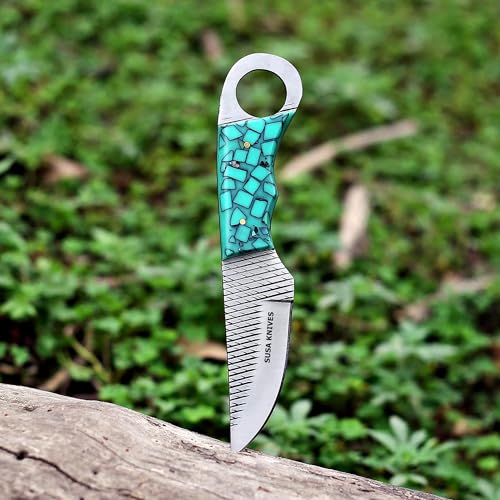 Custom Handmade 7'' fixed blade hoof rasp knife/Cow boy knife/Damascus steel Bull cutter cowboy knives with pancake leather sheath (SUSA 110) - color: SUSA 110