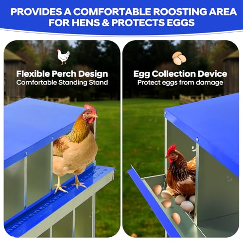 Chicken Nesting Box with Bracket Legs, 6 Compartment Nesting Boxes for Chickens, Chicken Laying Boxes to Protect Eggs, Easy to Clean & Install - color: Blue-6