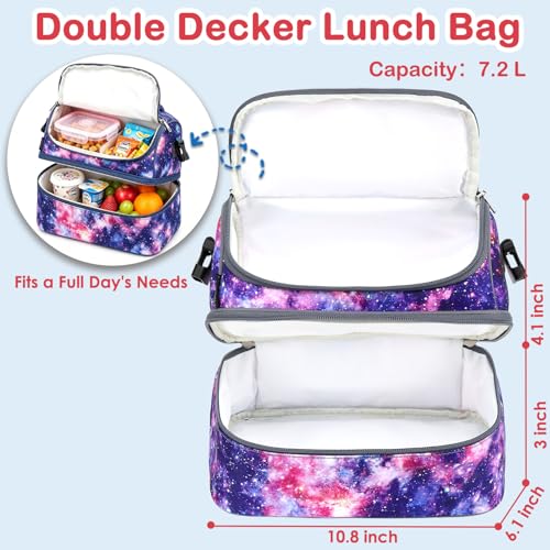 FlowFly Double Decker Cooler Insulated Lunch Bag Large Tote for Boys, Girls, Men, Women, With Adjustable Strap,Galaxy - color: Galaxy