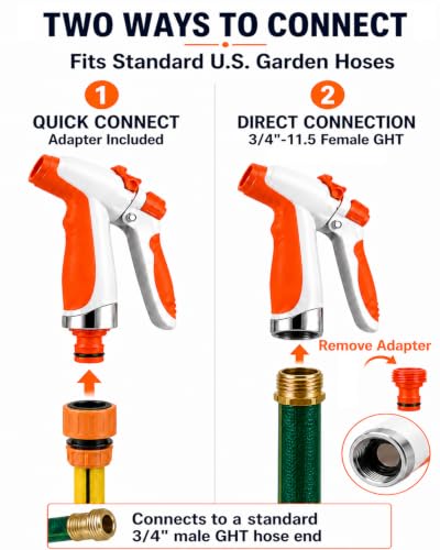 High Pressure Hose Nozzle with Soap Dispenser for Garden Hose | With Adjustable Spray Patterns,3.3 Oz Soap Bottle,Stainless Steel And TRR,For Car Wash, Fit 1/2" and 3/4" Hose