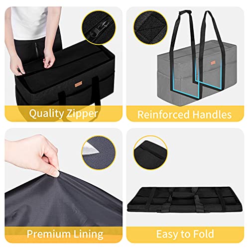 LHZK Stand Up Extra Large Utility Tote Bag with Lid, Utility Tote Bag with Metal Wire Frame and the Sides Rinforced, Reusable Grocery Bags Foldable, Beach Bag, Car Tote (Black) - color: Black, size: 22.5''x10.3''x12''-1 Pack