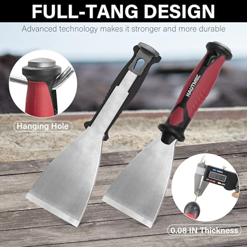 HAUTMEC 3pc Putty Knife Set, 1.25 in - 2 in - 3 in Paint Scraper, Flat Heavy Duty Stainless Steel Blade and Hammer End for Removing Wallpaper for Puttying Plaster, Cement HT0062-PT