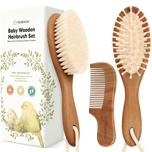 Wooden Baby Hair Brush Set for Newborns, Toddler Comb (Dark Walnut, Regular) | Soft Goat Bristle, Baby Brush and Comb Set, Infant Grooming Kit, Cradle Cap Care, Durable & Gentle, Boy, Girl Bath Essential - color: Dark Walnut, size: Oval, Regular 7"