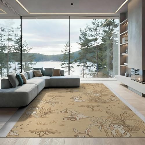 6'x9' Washable Flatwoven Rug, Khaki Cottagecore Palm Tree Stain Resistant Large Carpet Non-Slip Chair-Friendly Floor Mat for Dining Room, Under Table, Office | Ref:1969549 - color: Beige/Pattern 30, size: 6' x 9' (Rectangular)