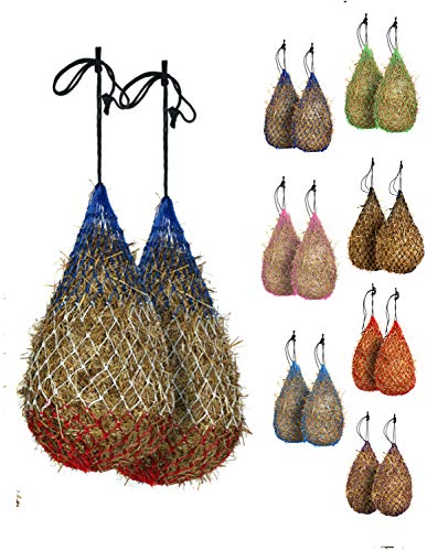 Majestic Ally 2 pcs Slow Feed 42” Hay Net for Horses, Strong Small 2x2” Holes, Nylon Rope Hanging, Adjustable Travel Feeder for Trailer and Stall, Simulates Grazing, Reduce Waste - color: Patriotic