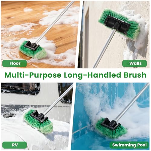 Car Wash Brush with Long Handle, 60'' Soft Bristle Cleaning Brush, Car Cleaning Brushes, Carwash Brushes for SUV, RV, Boat, Truck, House Siding, Sweep Snow, Green - color: Green