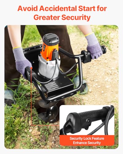 VEVOR Electric Post Hole Digger 1500W 140 RPM with 5.71 in Steel Auger Bit | for Post Hole Digging, Drilling and Tree Planting in Gardens and Yards, with 10.24 in Extension Rod for Reaching Deeper Soil