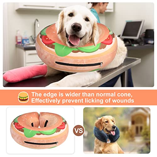 BEAUTYZOO Dog Cone Collar Alternative After Surgery,Pet Neck Donut E‑Collar | Soft Cone for Dogs to Stop Licking, Adjustable Recovery Collar for Large Medium Small Pets, Not Block Vision- Burger Donut, M - color: Hamburger Donut, size: M(Neck:13"-16")