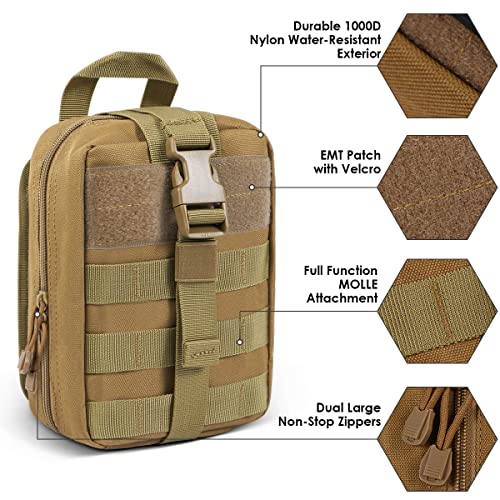 2-Pack First Aid Pouch 1000D Nylon Tactical Molle Medical Pouch Utility Pouch for Outdoor Activities Medical Supplies Bag Only - color: Khaki