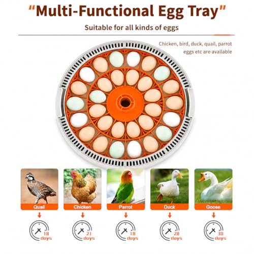 30 Egg Incubator with Automatic Egg Turning, Temperature Control and Humidity Monitor Incubators for Hatching Eggs, Chicken, Ducks, Goose, Pigeon, Quail, Parrot Incubator for Farm, Lab