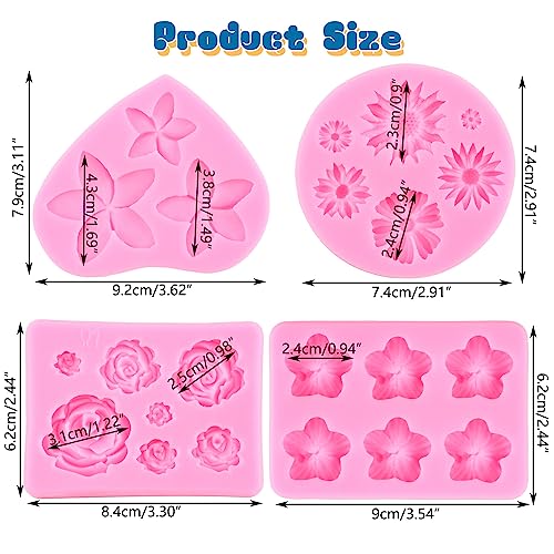 Mujiang Flower Silicone Molds Rose Daisy Hibiscus Fondant Mold Set Of 4 | Plumeria Flower Chocolate Mold Wedding Birthday Cake Decorating Cupcake Topper Candy Polymer Clay Resin Gum Paste - color: Style F