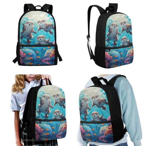 Upetstory Sea Otter Backpack for Kids Girls Boys 6-8 10-12 Elementary School Bag with Lunch Tote Pencil Bag Primary Kindergarten Bookbag Water Bottle Sleeve Book Cover Travel Daypack Hiking - color: Sea Otter
