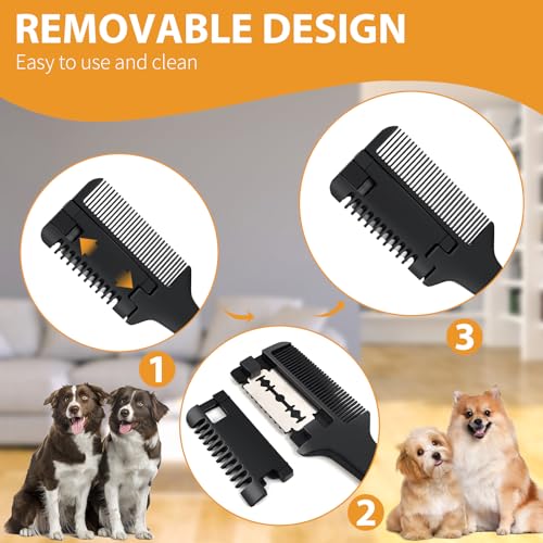 2-in-1 Pet Grooming Comb for Dogs and Cats - 2 Combs with 20 Extra Blades for Trimming and Grooming | 2 in 1 Trimming&Grooming, Dog Cat Brush that Cuts Hair, Hair Cutter Comb for Dog Cat, Pet Hair Trimmer Grooming Comb Dog Cat