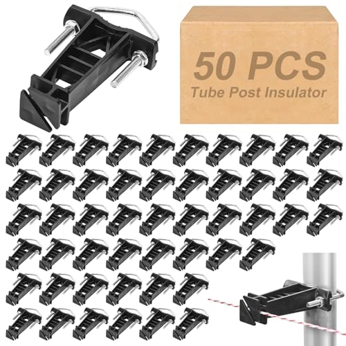 50 Pcs Tube Post Insulator, Electric Fence T Post Insulators for Electric Fence Wire, Fits Chain Link, Square or Round Tubing, White Vinyl Picket Fence(Black) - color: Black, size: 50 Pack