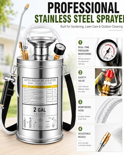 Stainless Steel Sprayer 3 Gallon - Steel Hand-Pump Sprayer, with 3.3-inch Reinforced Hose - Garden Sprayer for Home, Gardening, Ground Cleaning(3Gallon) - style: 3 Gal