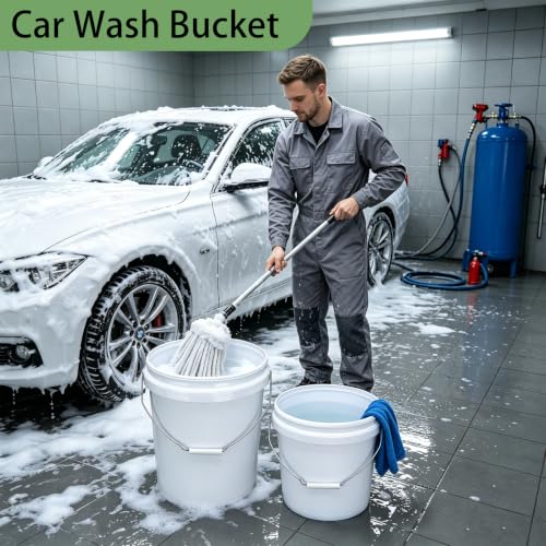 5 Gallon Large & 2.5 Gallon Small Bucket Set with Handle (2 Pack), Plastic Bucket for Cleaning Car Wash Paint Garden Outdoor, Food Grade Plastic Container for Water Kitchen Storage, White - size: 1 x 5 Gallon & 1 x 2.5 Gallon