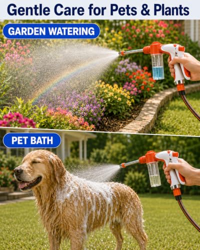 High Pressure Hose Nozzle with Soap Dispenser for Garden Hose | With Adjustable Spray Patterns,3.3 Oz Soap Bottle,Stainless Steel And TRR,For Car Wash, Fit 1/2" and 3/4" Hose