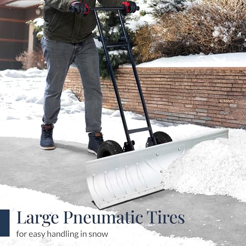 Best Choice Products 48in Heavy-Duty 2-Wheel Snow Pusher Hand Plow for Snow Removal w/Wheels, Adjustable Handle, Blade Angle - Silver - color: Silver, size: XL 48in w/Wheels