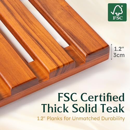 21x14 Teak Shower Mat, Non-Slip Solid Wood Bath Duckboard | Fast-Drying Spa-Style Wooden Slat, Heavy Duty Floor Panel for Bathroom, Indoor & Outdoor Use - size: 21" x 14" (Rectangular)