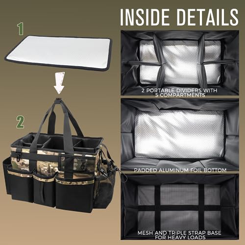SCAVATA Wearable Cleaning Caddy Organizer with Handle & Shoulder Straps for Housekeepers, Under Sink & Car Cleaning Tool Organizer Bag with 4 Foldable Dividers (Camouflage) - color: Camouflage