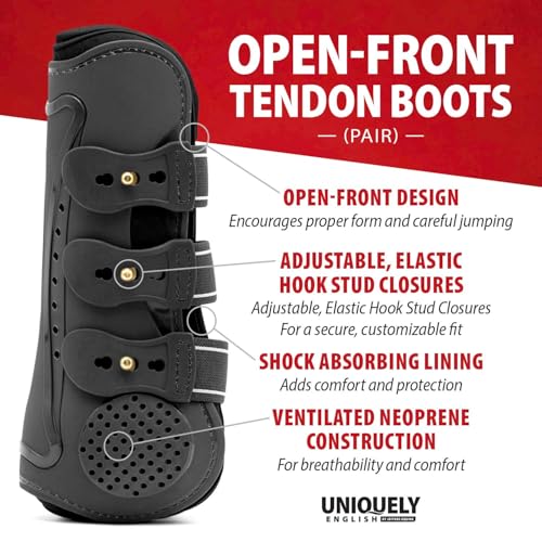 Jeffers Equine Uniquely English Tendon Boots - Open Front Horse Boots, Training Equipment, Protective Gear & Leg Protection for Jumping, Dressage, Training & Travel - color: Black, size: Large