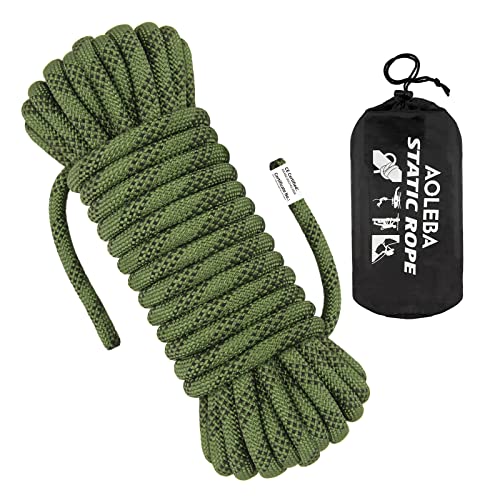 AOLEBA 10.5 mm Static Climbing Rope 10M(32ft) 20M(64ft) 30M(96ft) 50M(160ft) 70M(230ft) Outdoor Rock Climbing Rope, Escape Rope Ice Climbing Equipment Fire Rescue Parachute Rope - color: Green, size: 64ft