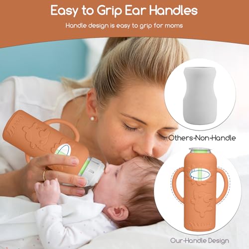 4 Pack Silicone Sleeves for Dr. Brown's Glass Baby Bottles -Drop Protection Easy-Grip Baby Bottle Sleeves Holder with Handles, Compatible with Dr. Brown's Newborn Glass Bottles 8 oz/250 mL - color: Blue 4 Pack 8OZ