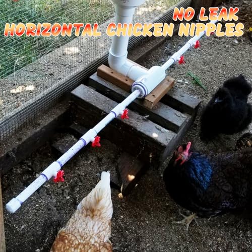 (18 Pack) Horizontal Chicken Waterer Nipples with 1/2'' PVC Tee Fittings for DIY Automatic Chicken Waterering System
