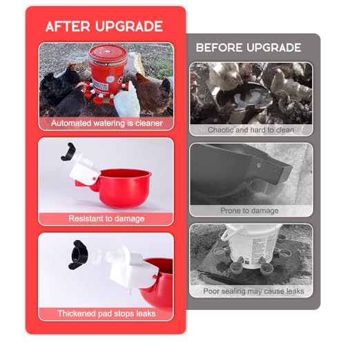 24 Pack Auto Chicken Poultry Waterer Cups Feeder for Diy Chicken Coop Automatic Watering Cup Dispenser Drinker Bebederos De Agua Para Gallinas with Mounting Hole Opener Double Leak-proof Washer - size: 24 Pcs