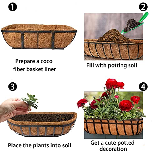 2pcs Trough Planter Basket Liners Coco Liner 24 inch, Thick Coconut Coir Liner Coco Fiber Liners Replacement for Wall Planter Window Box, Garden Fence Baskets Railing Planter In/Outdoors (24inch-2pcs) - color: 24inch-2pcs