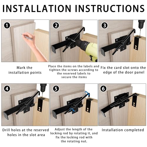 1Pack Barn Door Latch,Sliding Door Latch with Hook,Black Shed Cam Latch,7in Adjustable Lock Lever,for Farm Garden Courtyard Wooden Door,Pet Partition Door