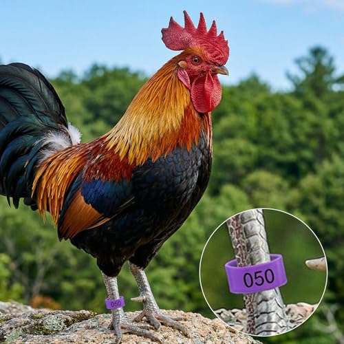 100 PCS Chicken Leg Bands, 16mm Plastic Chicken Bands, Color-Coded Numbered Poultry Identification Rings for Chickens Ducks Medium Birds, Easy Snap on Ankle Band for Flock ManagementManagement