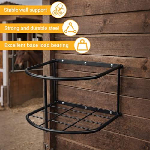 1 Pcs 5 Gallon Heavy Duty Horse Bucket Holder Wall Mounted Metal Water and Feed Bucket Hanger for Horse, Goat, Sheep and Other Livestock, Black