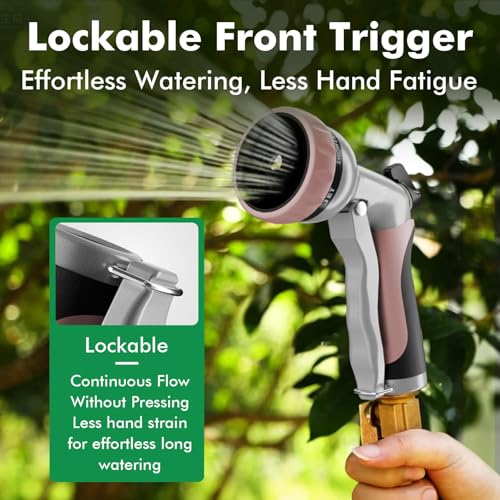 RESTMO Garden Hose Nozzle, Heavy Duty Water Hose Nozzle with 7 Adjustable Spray Patterns, High Pressure Hand Sprayer with Flow Control, for Watering Plants & Lawns, Washing Cars & Pets, Rose Gold - color: Rose Gold