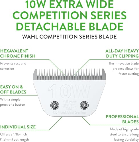 Wahl Professional Animal Competition Blade, 2377-100, 10 W | Extra Wide, Detachable Blade with 1/16 in Cut Length - size: 10 W