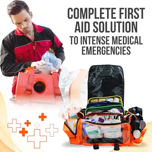 JJ CARE Trauma Bag (287 pcs), Fully Stocked EMT Medical Bag for Professionals, First Aid Emergency Medical Kit, First Responder Kit Essentials with Organizer Pouch