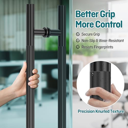 Ranbo 72" Knurled Door Pull Handle, 60"(1524mm) CTC, Matte Black | Heavy Duty 1.5mm 304 Stainless Steel, Back to Back Pull Handles for Interior/Front /Barn/Commercial/Entrances, Enhanced Grip - size: 72 Inch