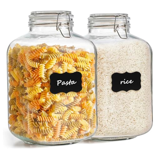 ComSaf Square Glass Jars with Airtight Lid 1.3 Gallon 2 Pack Large Canister | Flour sugar rice, Kombucha pickling, Pantry organization, Bulk storage, Pickling fermenting, Cabinet organization, Snacks - size: 1.3 Gal*2