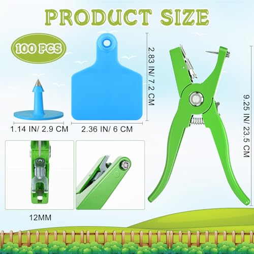 Lothee 100 Pcs Blank Cattle Ear Tags with Pliers Large Blue Plastic Precision Animal Identification Blank Livestock Ear Tags for Cattle Cow Horse Dog Pig Goat Sheep Farm Management - color: Blue
