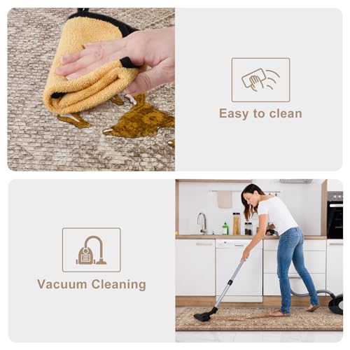 KIMODE Farmhouse Anti Fatigue Kitchen Mat, Brown Boho Vintage Kitchen Rugs | 17"x59"+17"x29" Waterproof Kitchen Floor Mats Non Slip, Comfort Foam Standing Mat for Sink, Laundry, Office, Desk, Dormitory - color: Brown/Multi, size: 17.3" x 59"+17.3" x 29"--