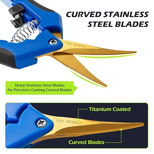 GROWNEER 3 Packs 6.5 Inch Pruning Shears with Curved Blades Trimming Scissors For Gardening Hand Pruning Snips Titanium Coated Precision Blades - style: Blue
