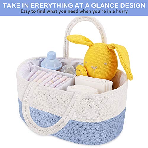 ABenkle Diaper Caddy Organizer - Cotton Rope Nursery Storage Basket for Baby Essentials, Boys & Girls Shower Gift, Changing Table Organizer - color: Blue, size: Large