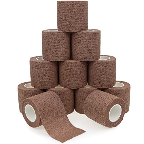 Self Adhesive Bandage Wrap Animal Cohesive Bandage Self Adherent Wrap First Aid Tape for Dogs Cats Horses Birds & Wrist Healing Ankle Sprain (2 Inch Brown 12 Rolls) - color: 2 Inch Brown 12 Rolls