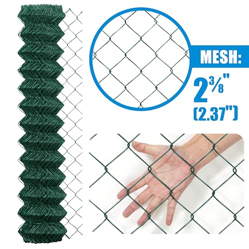 Fencer Wire 9 Gauge Green Vinyl Coated Galvanized Steel Chain Link Fence Fabric, Diamond Mesh Size 2-3/8 Inch, Galvanized Fencing Wire Roll for Garden and Animals Enclosure (4ft. x 50ft.)