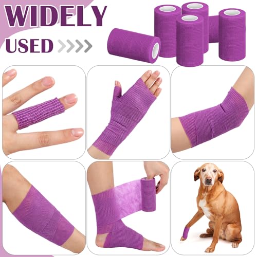 Treela 36 Pcs Self Adherent Bandage 4" X 5 Yard Wrap Breathable | Cohesive Bandage Elastic Adhesive Tape for Stretch Athletic Sports Wrist Ankle - color: Purple, size: 4" X 5 Yard
