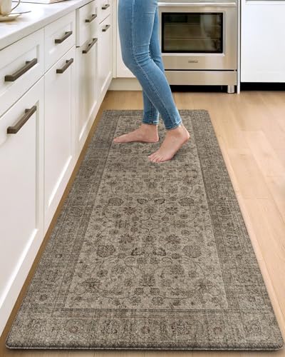 DEXI Kitchen Floor Mats Cushioned Anti Fatigue Runner Rug, 23x59 Brown | Waterproof,Soft and comfrt memory Foam,Easy Care,Vintage Style,Front Sink Laundry Office - color: Mottled Brown, size: 59"L x 23"W x 0.4"Th